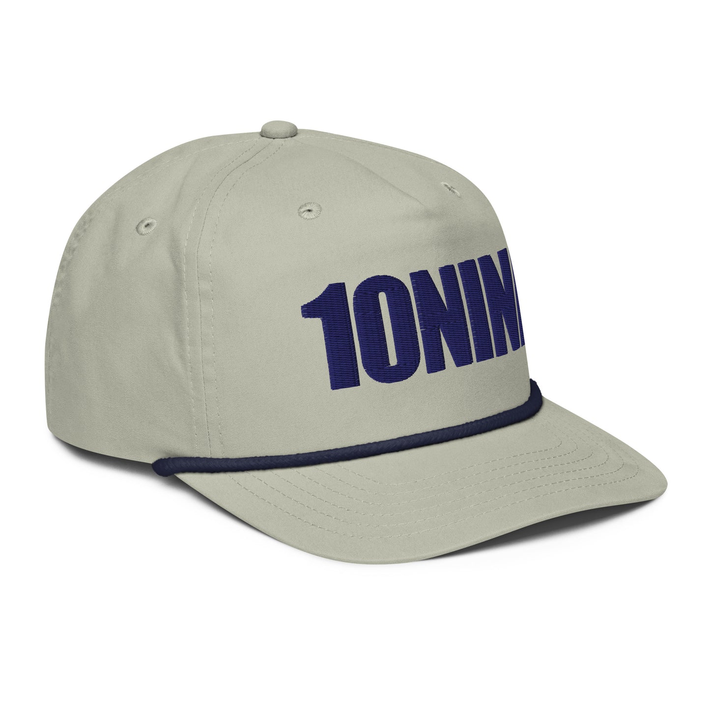 Khaki rope hat with 10NINE text embroidered on front, inspired by Romans 10:9