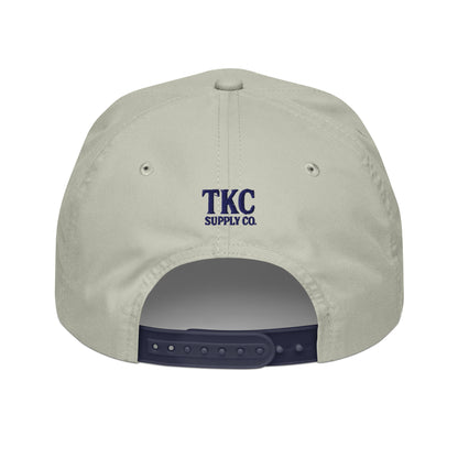 Back of khaki 10NINE rope hat with snapback closure