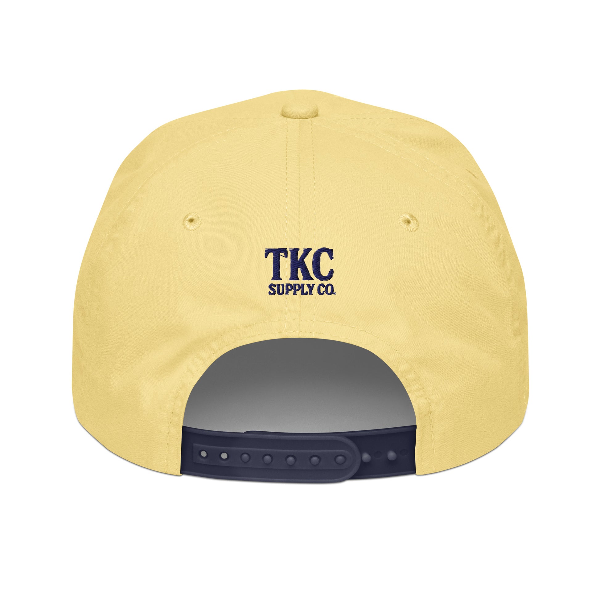 Back of yellow 10NINE rope hat with snapback closure