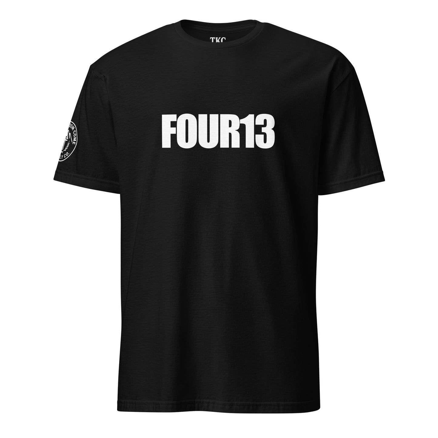 Black Christian t-shirt with FOUR13 logo based on Philippians 4:13