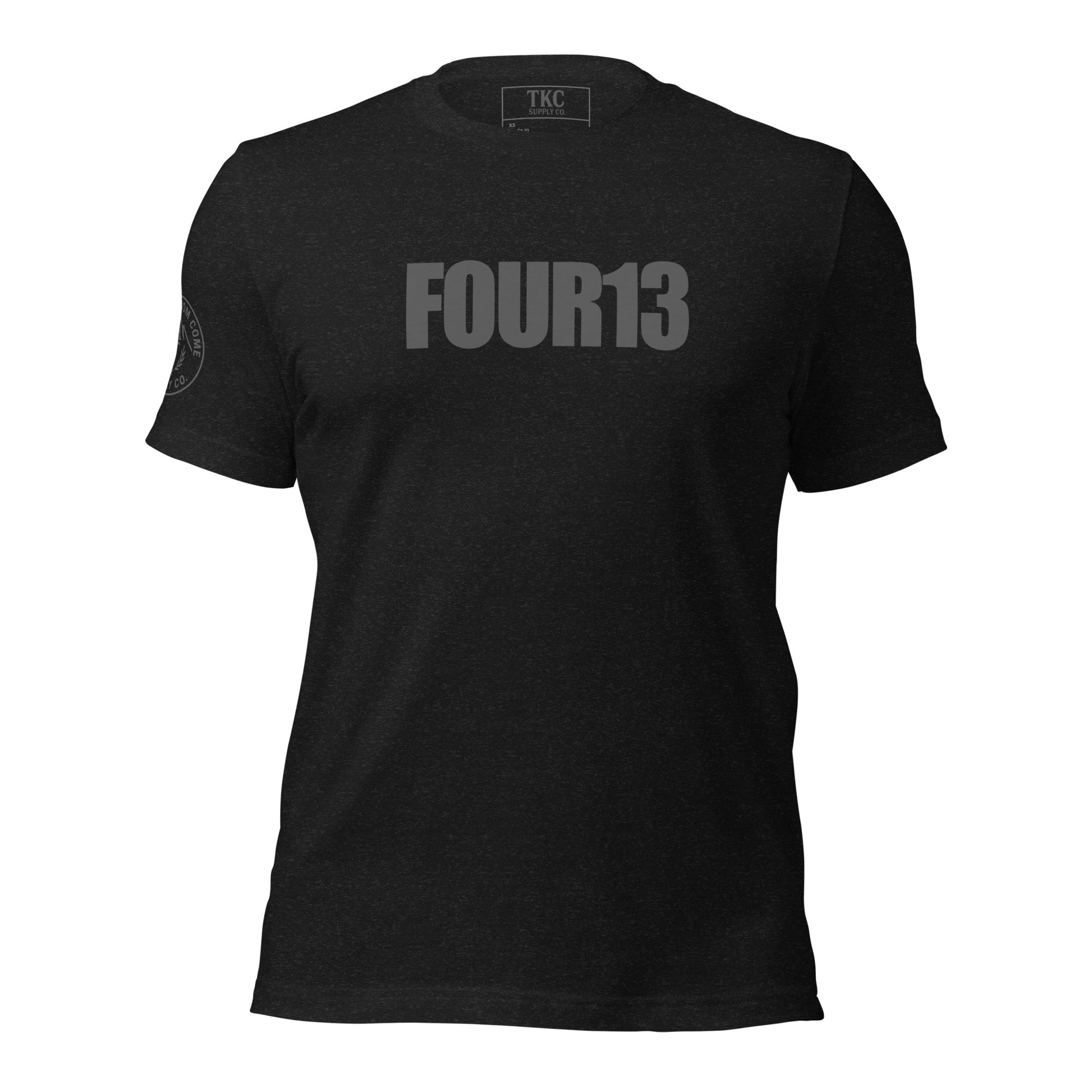 Black Christian t-shirt with FOUR13 logo based on Philippians 4:13
