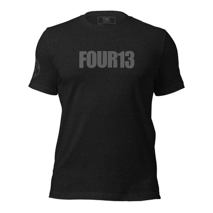 Black Christian t-shirt with FOUR13 logo based on Philippians 4:13
