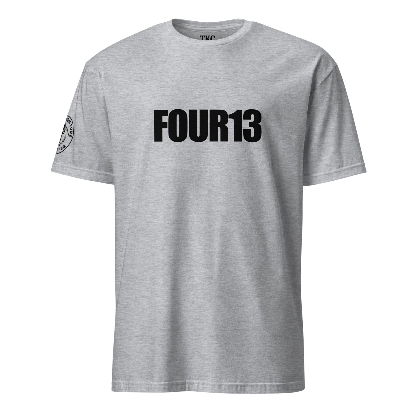 Grey Christian t-shirt with FOUR13 logo based on Philippians 4:13