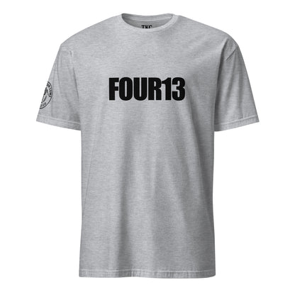 Grey Christian t-shirt with FOUR13 logo based on Philippians 4:13
