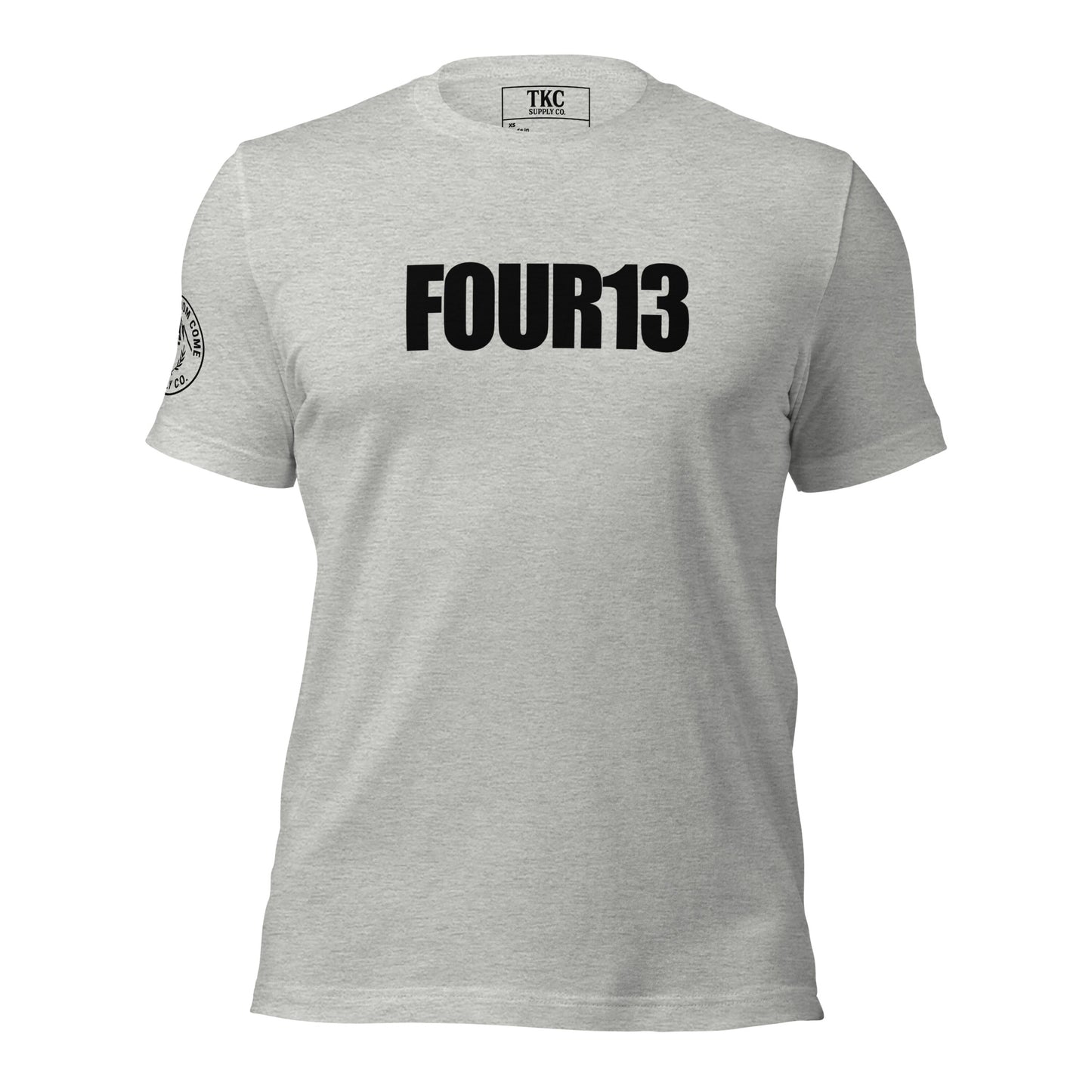 Grey Christian t-shirt with FOUR13 logo based on Philippians 4:13