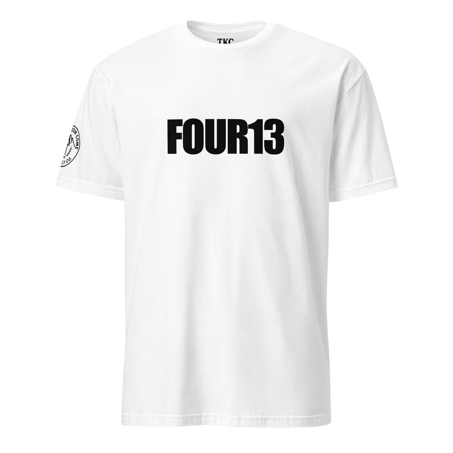 White Christian t-shirt with FOUR13 logo based on Philippians 4:13